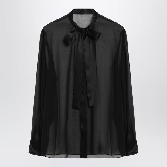 26FW 돌체앤가바나 쉬폰 보우 셔츠 F5T27TFU1AT Black - DOLCE & GABBANA