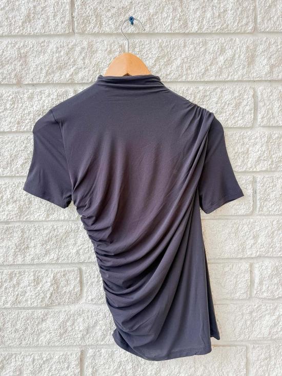  프레임 반팔 티셔츠 데님 S/S 드레이프 탑 블랙 - FRAME