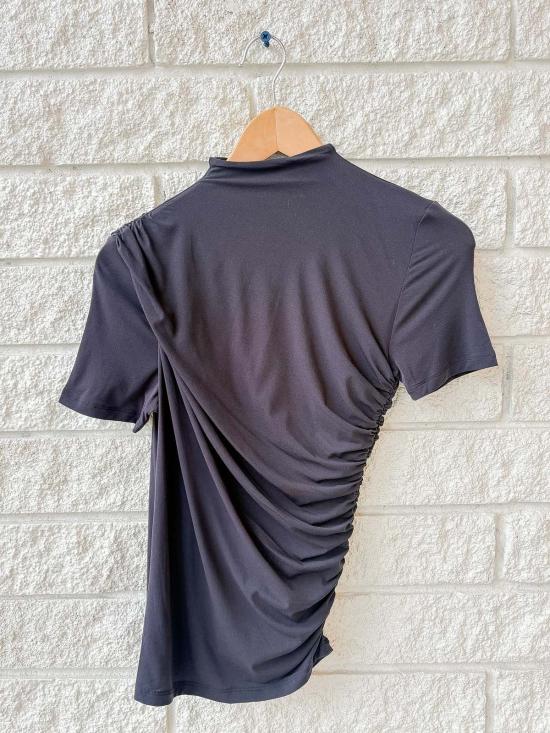  프레임 반팔 티셔츠 데님 S/S 드레이프 탑 블랙