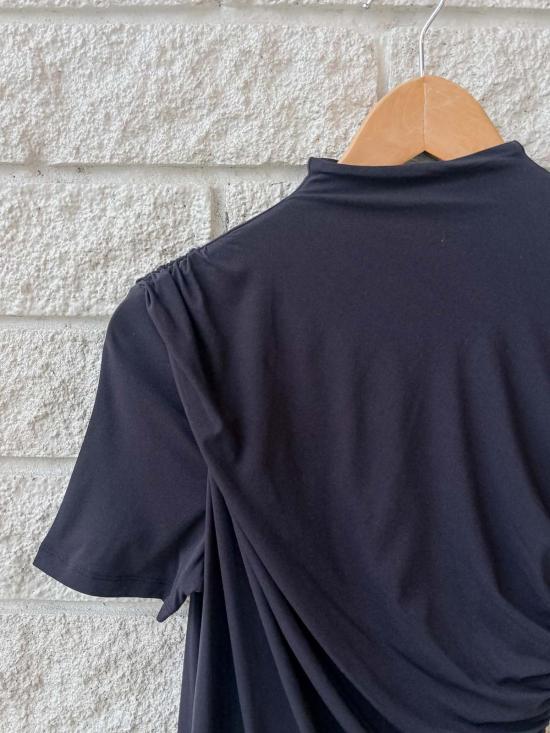  프레임 반팔 티셔츠 데님 S/S 드레이프 탑 블랙 - FRAME