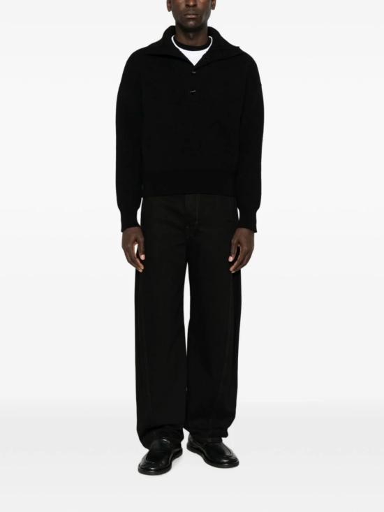 26FW 아미 브라운 하이 버튼 칼라 울 스웨터 UKS885 KN0192001 BLACK - AMI