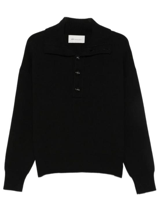 26FW 아미 브라운 하이 버튼 칼라 울 스웨터 UKS885 KN0192001 BLACK