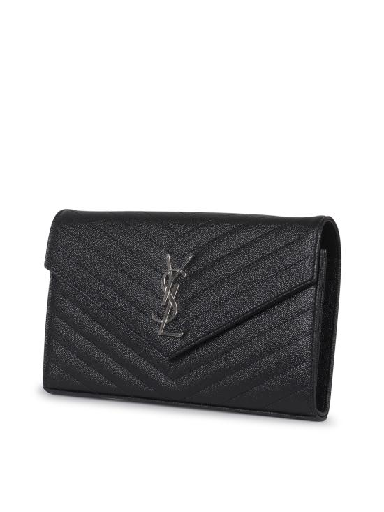 26FW 생로랑 그랑 드 뿌드르 엠보스드 레더 카산드라 마틀라세 체인 지갑 377828 BOW021000 NERO - SAINT LAURENT
