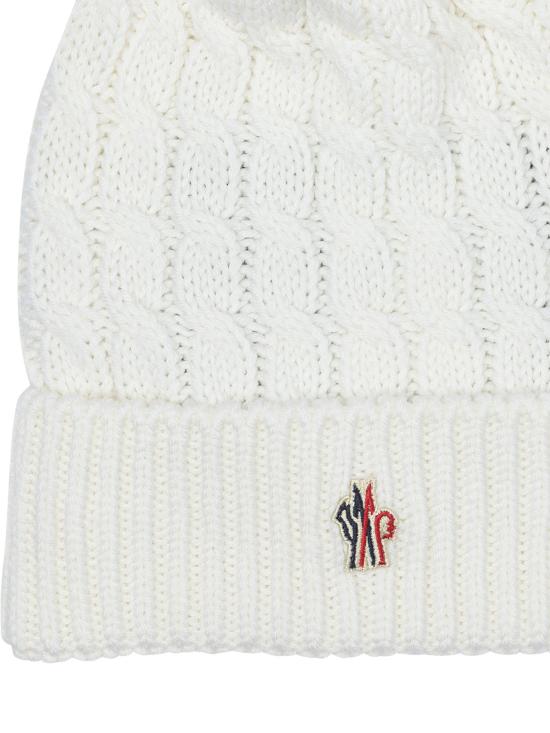 26FW 몽클레어 모자 로고가 있는 흰색 울 비니 - MONCLER