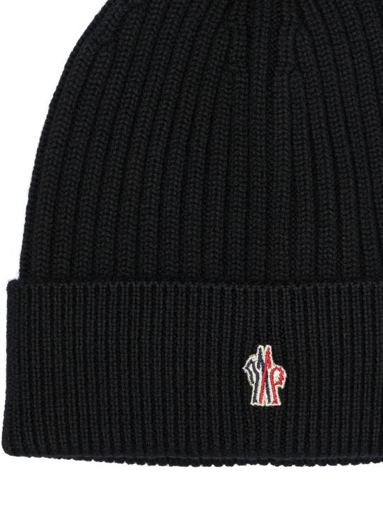 26FW 몽클레어 비니 로고가 있는 블랙 울 비니 - MONCLER