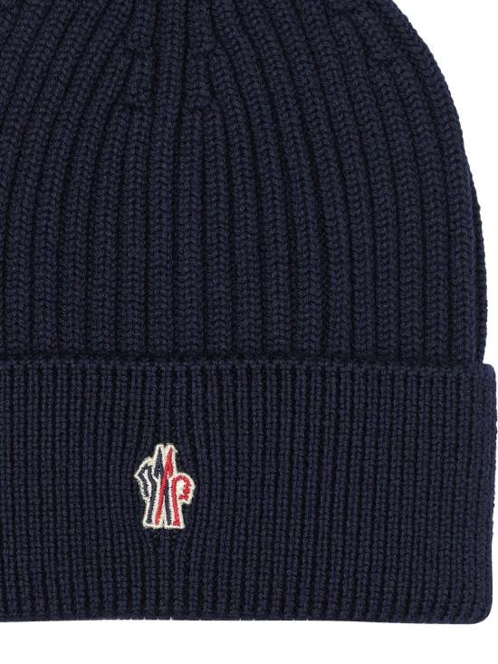 26FW 몽클레어 비니 로고가 있는 파란색 울 비니 - MONCLER