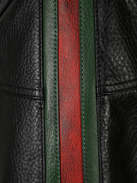 26FW 구찌 웹 디테일 레더 바이커 자켓 874158 XNBDW1060 BLACK GREEN RED - GUCCI