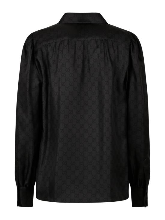 26FW 구찌 보우 디테일 프린트 실크 트윌 셔츠 860513 ZAUUN1120 BLACK GREY MC - GUCCI