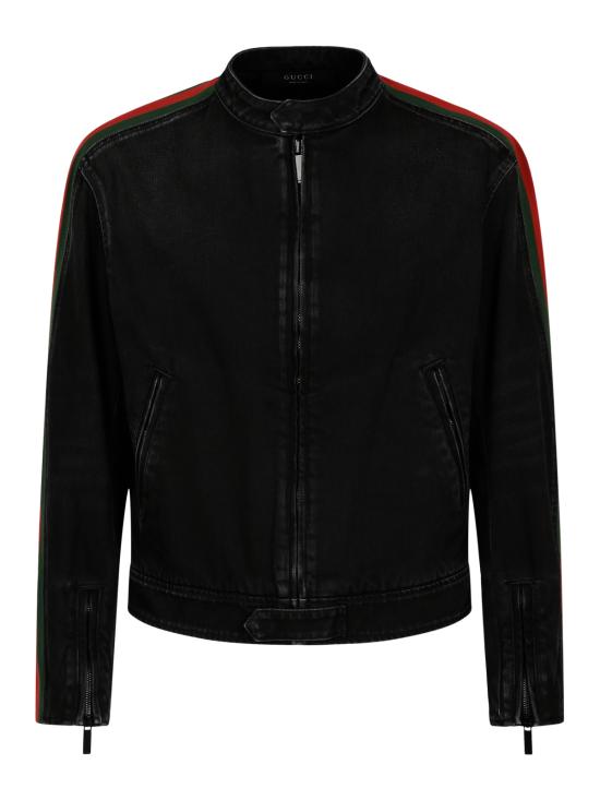 26FW 구찌 GG 자카드 레더 트림 코튼 데님 자켓 872075 XDDHQ1000 BLACK