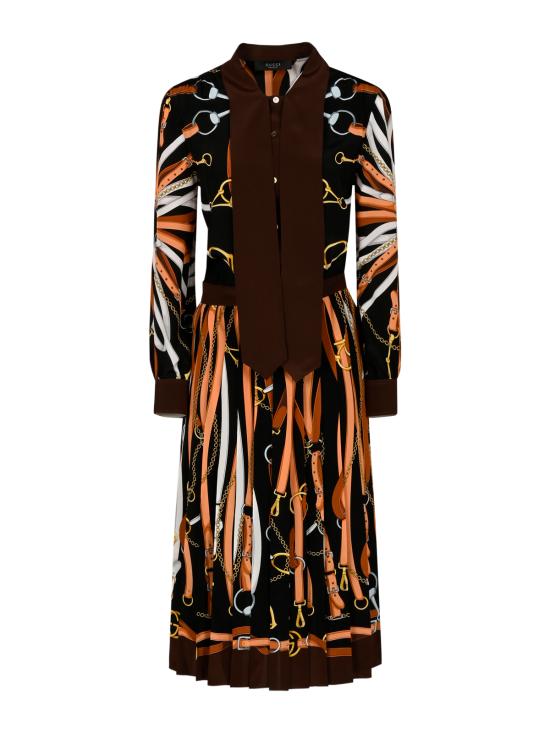 26FW 구찌 프린트 실크 셰미지에 드레스 876083 ZAVEN1190 BLACK BROWN MC - GUCCI