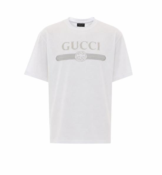 26FW 구찌 웹 스트라이프 프린트 코튼 티셔츠 A0095J XJH5Y9066 WHITE