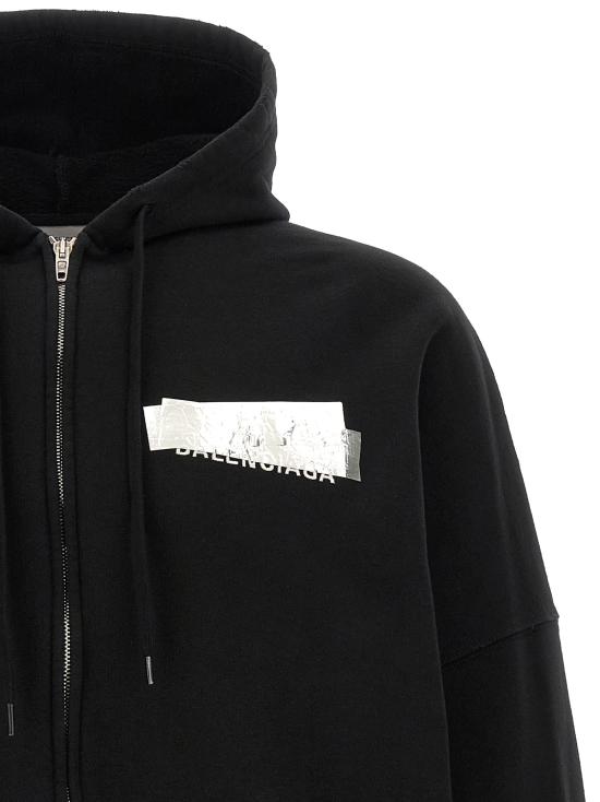 26FW 발렌시아가 실버 테이프 오버사이즈 후디 A009EATVVE31000 Black - BALENCIAGA