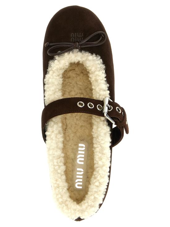 26FW 미우미우 스웨이드와 시어링 발레리나 5F764EFZF05Z0GF0003 Brown - MIU MIU