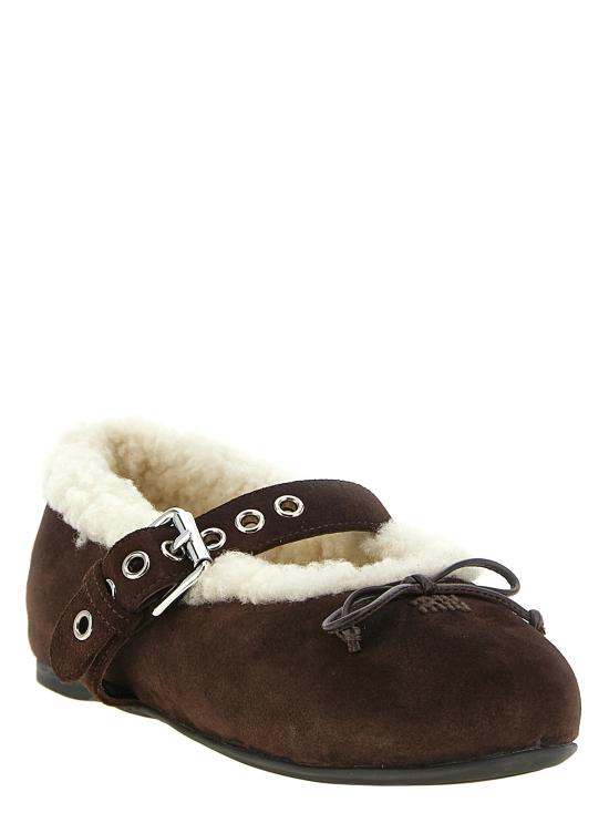 26FW 미우미우 스웨이드와 시어링 발레리나 5F764EFZF05Z0GF0003 Brown - MIU MIU