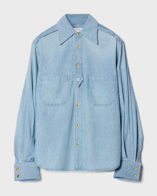 26FW 셀린느 코튼 데님 셔츠 RC0E42N68 GLB0 FADED CHAMBRAY