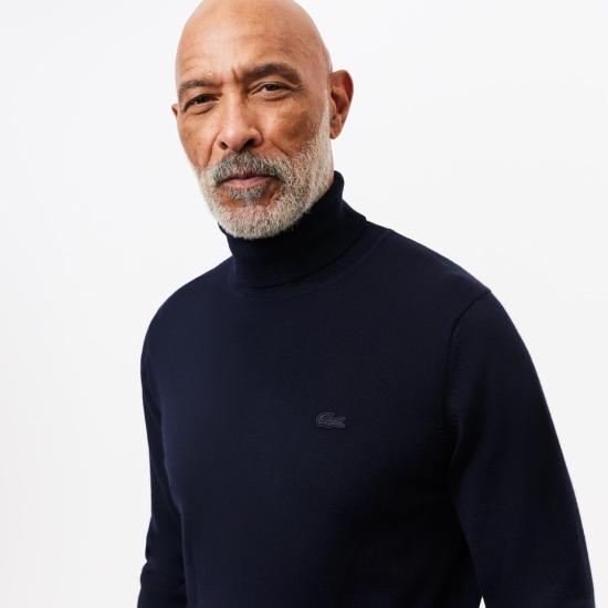 26FW 라코스테 메리노 울 터틀넥 스웨터 AH1959166 Blue - LACOSTE