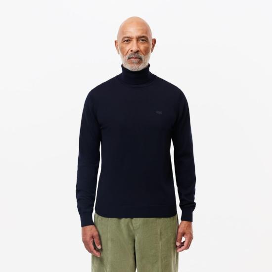 26FW 라코스테 메리노 울 터틀넥 스웨터 AH1959166 Blue - LACOSTE