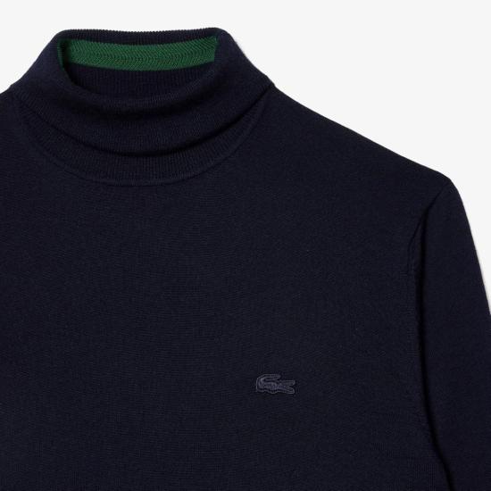 26FW 라코스테 메리노 울 터틀넥 스웨터 AH1959166 Blue - LACOSTE