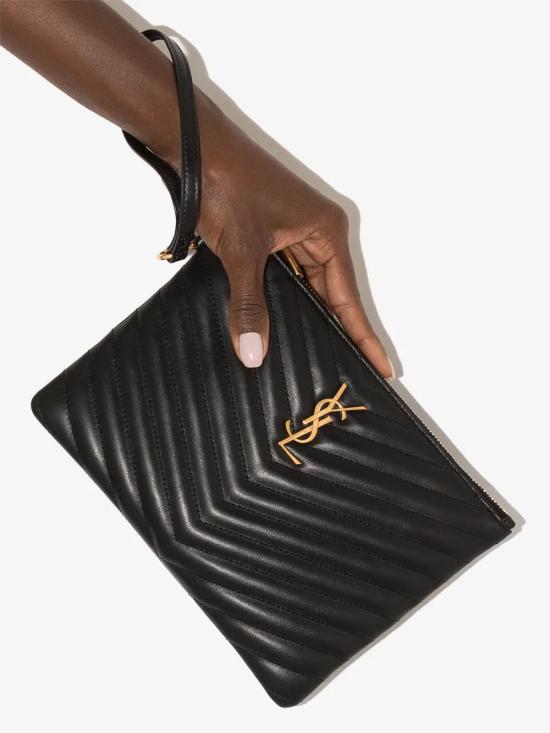 26FW 생로랑 마틀라세 레더 골드 모노그램 A5 파우치 379039CWU011000 NERO - SAINT LAURENT
