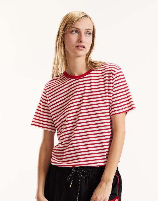  신시아 로리 반팔 티셔츠 신시아 로울리 릴렉스드 스트라이프 티셔츠 레드/화이트 - CYNTHIA ROWLEY