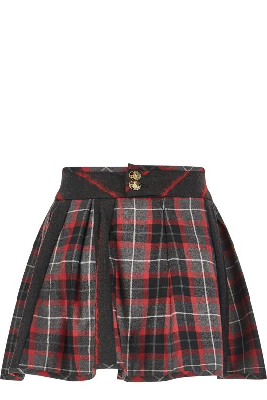 26FW 비비안웨스트우드 벨 타탄체크 플리츠 미니 스커트 1K01003HW01NG P210 CHARCOAL RED - VIVIENNE WESTWOOD