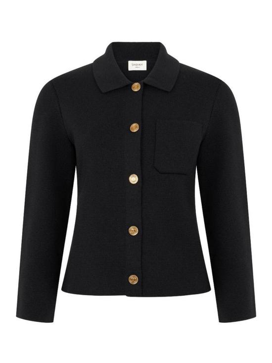26FW 생로랑 카산드라 메달리온 버튼 울 폴로 카디건 자켓 A0044ZY76TR1000 BLACK