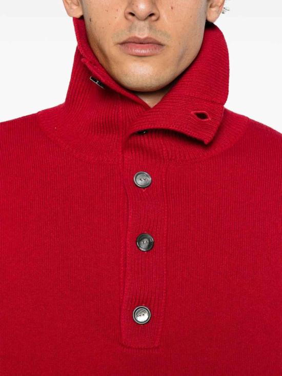 26FW 아미 브라운 하이 버튼 칼라 울 스웨터 UKS885DKN0192A186 RED - AMI