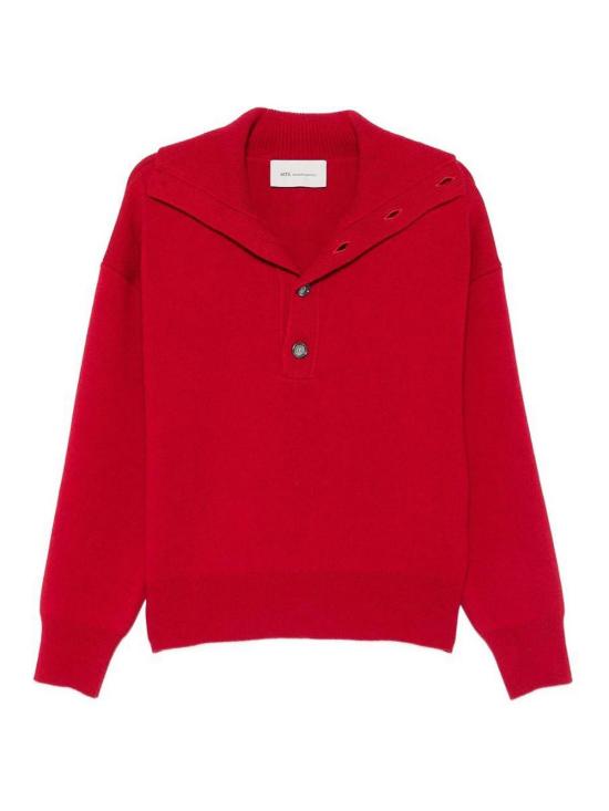 26FW 아미 브라운 하이 버튼 칼라 울 스웨터 UKS885DKN0192A186 RED