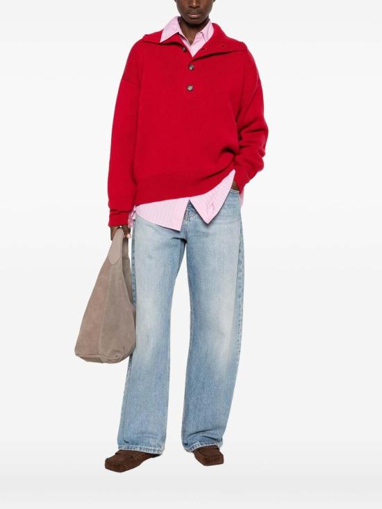 26FW 아미 브라운 하이 버튼 칼라 울 스웨터 UKS885DKN0192A186 RED - AMI