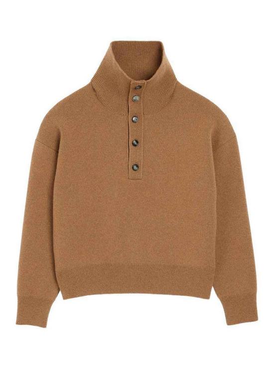 26FW 아미 브라운 하이 버튼 칼라 울 스웨터 UKS885KN0192280 CAMEL