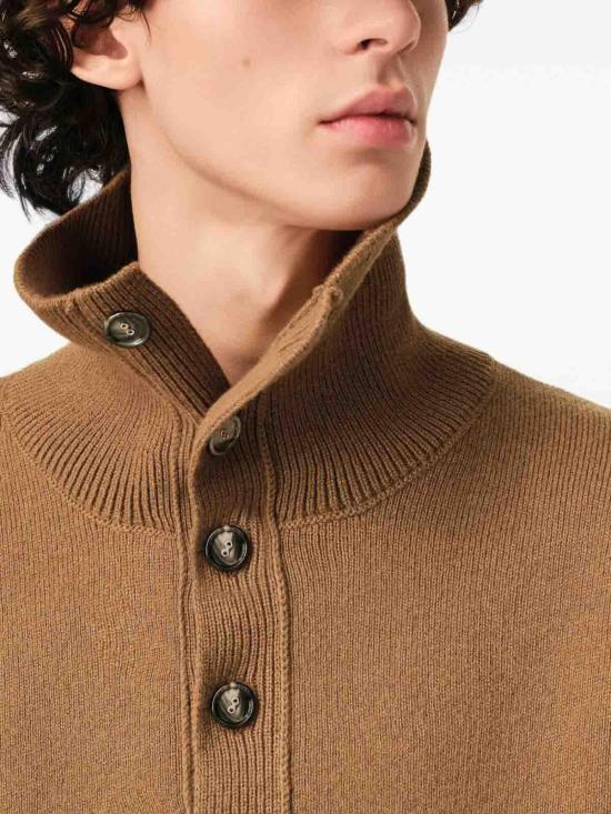 26FW 아미 브라운 하이 버튼 칼라 울 스웨터 UKS885KN0192280 CAMEL - AMI