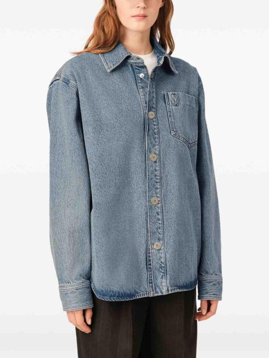 26FW 아미 아미 드 꾀흐 데님 오버셔츠 UJK918DE0046480 LIGHT BLUE - AMI