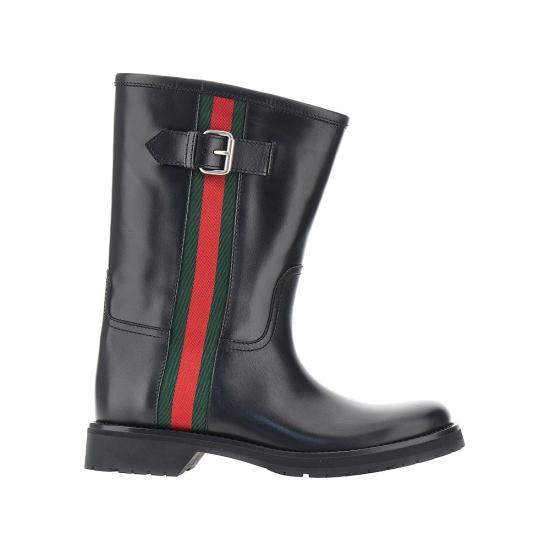 26FW 구찌 웹 디테일 레더 컴뱃 부츠 A006FSAAHEX Black
