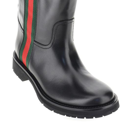 26FW 구찌 웹 디테일 레더 컴뱃 부츠 A006FSAAHEX Black - GUCCI