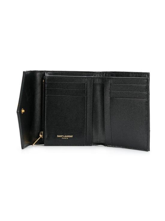 26FW 생로랑 텍스처드 퀼티드 레더 컴팩트 3단 모노그램 지갑 403943 BOW01 1000 NERO - SAINT LAURENT