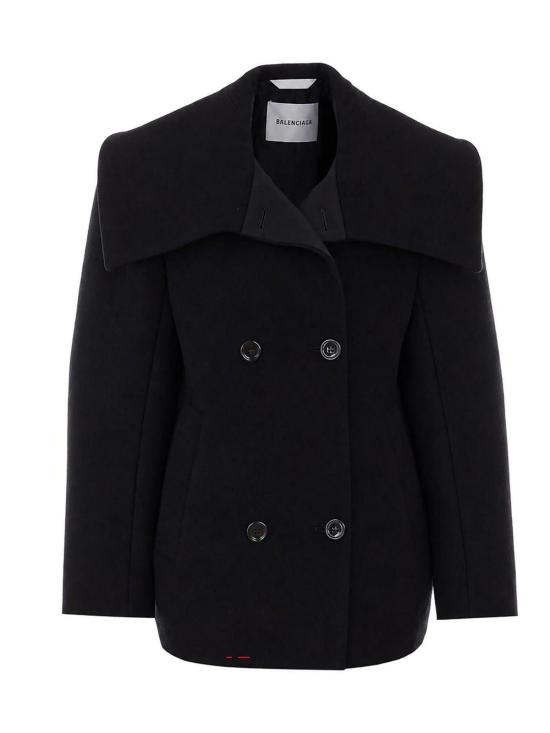 26FW 발렌시아가 하이 칼라 피코트 A009LRTW8171000 BLACK