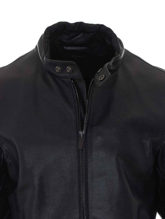 26FW 구찌 웹 디테일 레더 바이커 자켓 874158XNBDW1060 BLACK - GUCCI