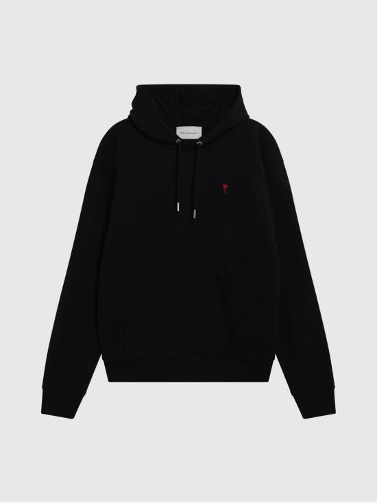 26FW 아미 스몰 하트 로고 루프백 오가닉 코튼 플리스 후드 BFUSW235730 001 Black - AMI
