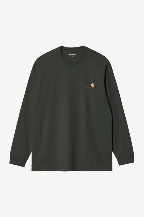 26FW 칼하트 WIP 아메리칸 스크립트 롱슬리브 티셔츠 I029955 3T6XX RAVEN