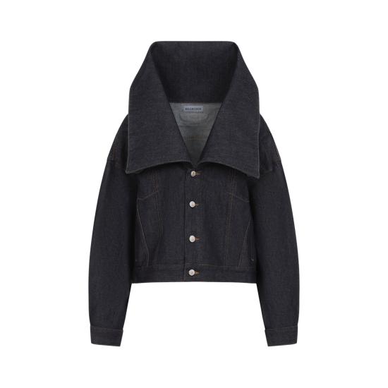 26FW 발렌시아가 스탠딩 카라 크롭 박시 데님 자켓 A00977TVWA4 4007 BLUE