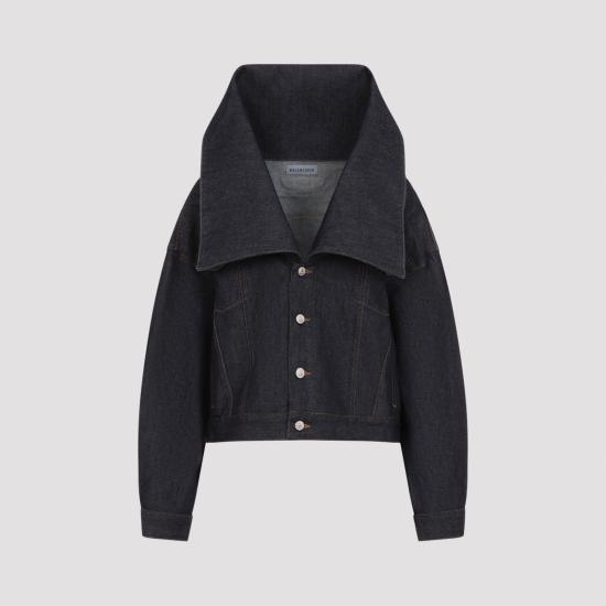 26FW 발렌시아가 스탠딩 카라 크롭 박시 데님 자켓 A00977TVWA4 4007 BLUE - BALENCIAGA