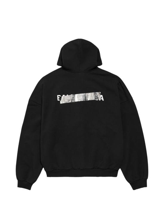 26FW 발렌시아가 실버 테이프 오버사이즈 후디 A009EATVVE3 1000 BLACK - BALENCIAGA