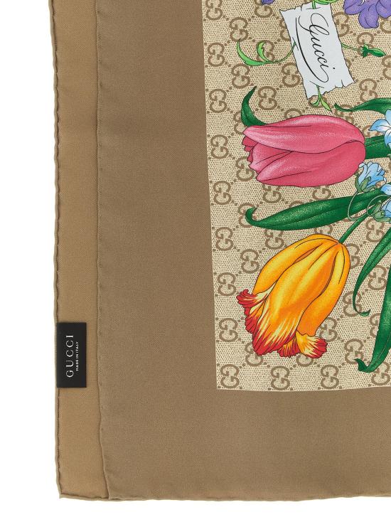 26FW 구찌 프린트 GG 실크 트윌 까레 스카프 8747693G0019965 Beige - GUCCI