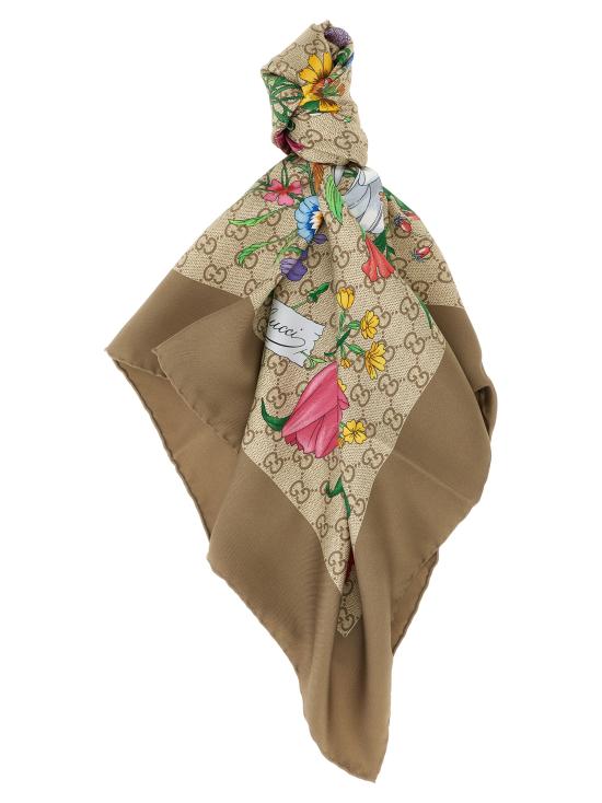 26FW 구찌 프린트 GG 실크 트윌 까레 스카프 8747693G0019965 Beige