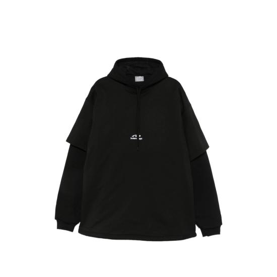 26FW 발렌시아가 레이어드 로고 프린트 후드 티셔츠 레이어드 로고 프린트 후드 티셔츠 A008NW TVVD2 1000 BLACK