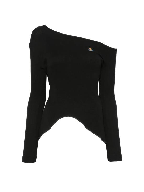 26FW 비비안웨스트우드 Hebo 비대칭 크루넥 반팔 티셔츠 1G01001J J00BON401 BLACK