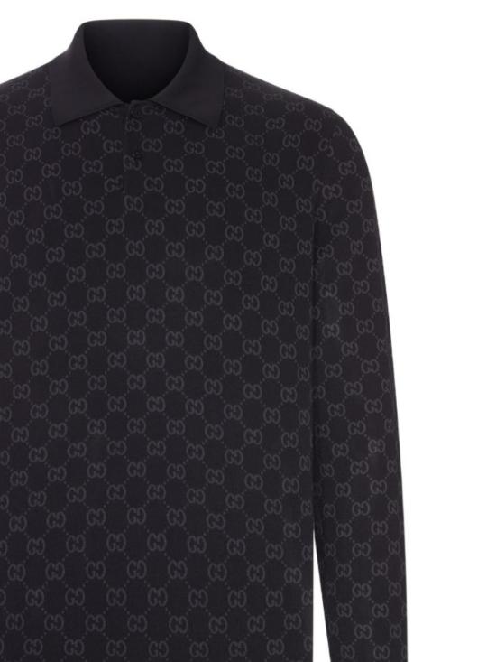 26FW 구찌 비스코스 GG 자카드 폴로 셔츠 A006J9 XKFTU1068 BLACK DARK GREY - GUCCI