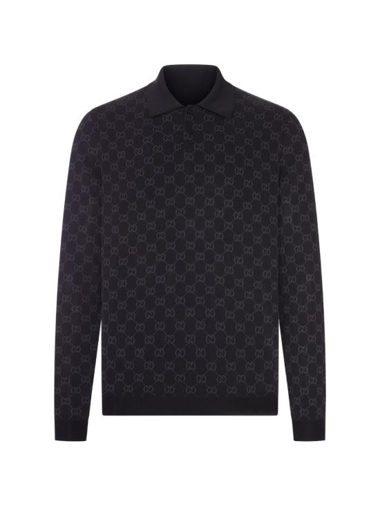 26FW 구찌 비스코스 GG 자카드 폴로 셔츠 A006J9 XKFTU1068 BLACK DARK GREY