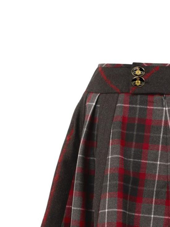 26FW 비비안웨스트우드 벨 타탄체크 플리츠 미니 스커트 1K01003H W01NGP210 CHARCOAL RED - VIVIENNE WESTWOOD
