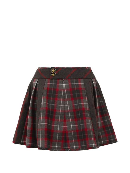 26FW 비비안웨스트우드 벨 타탄체크 플리츠 미니 스커트 1K01003H W01NGP210 CHARCOAL RED